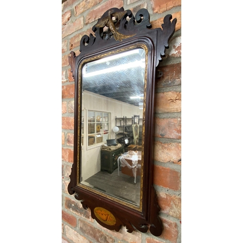 1056 - Matched pair of Georgian fretwork wall mirrors, mahogany frames with gilt Ho-Ho bird and conch shell... 