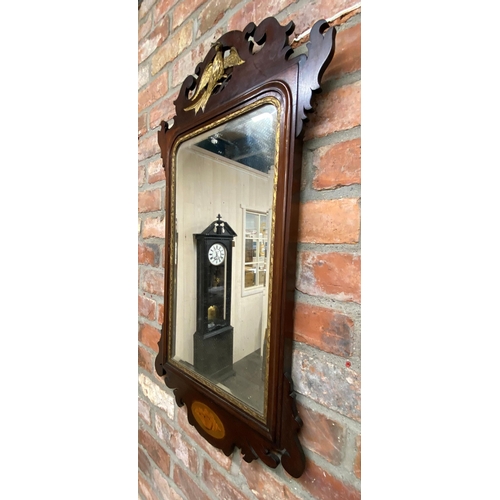 1056 - Matched pair of Georgian fretwork wall mirrors, mahogany frames with gilt Ho-Ho bird and conch shell... 