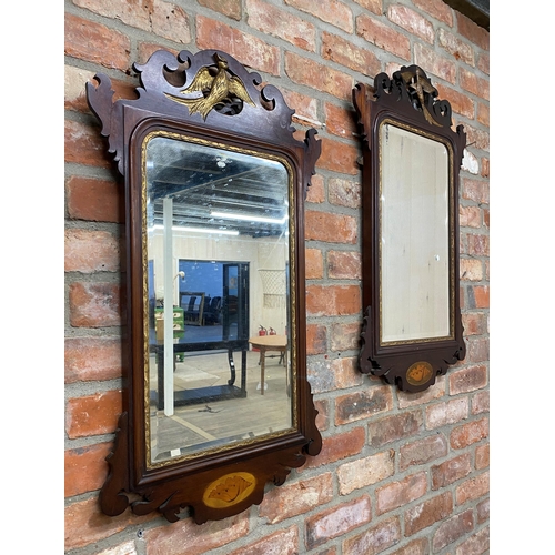 1056 - Matched pair of Georgian fretwork wall mirrors, mahogany frames with gilt Ho-Ho bird and conch shell... 