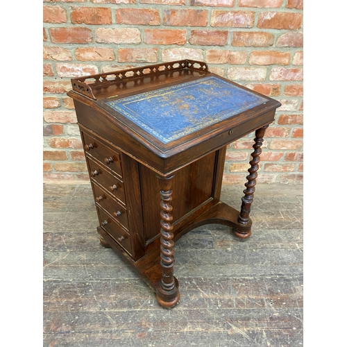 1214 - Good quality William IV rosewood Davenport, hinged top with inset leather, enclosing a satinwood int... 