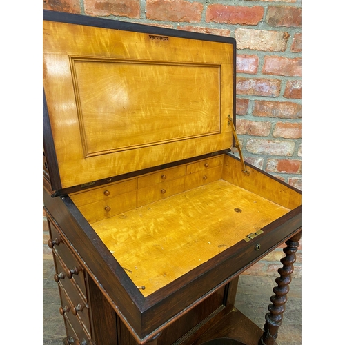 1214 - Good quality William IV rosewood Davenport, hinged top with inset leather, enclosing a satinwood int... 