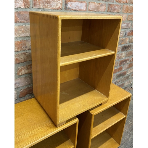 1141 - Three 1970s oak bedsides or small bookcases, with open dovetail joints, 38cm W x 30 D x 52 H