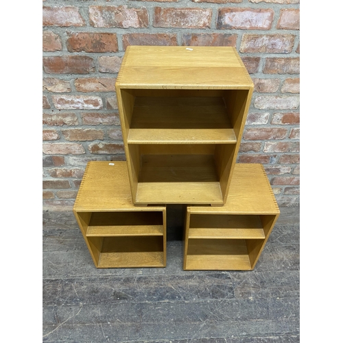 1141 - Three 1970s oak bedsides or small bookcases, with open dovetail joints, 38cm W x 30 D x 52 H