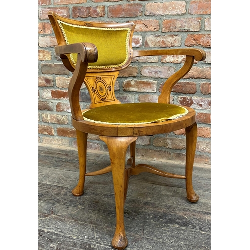 1230 - Edwardian Sheraton revival satinwood salon carver chair with typical box wood inlay