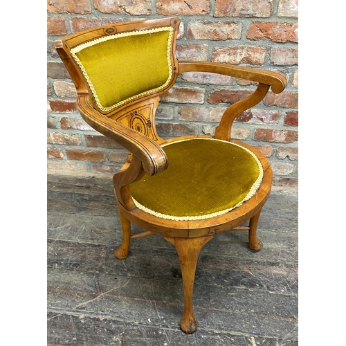 1230 - Edwardian Sheraton revival satinwood salon carver chair with typical box wood inlay