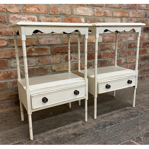 1231 - Pair of Georgian style hand painted and distressed bedside tables with frieze drawer to under tier. ... 