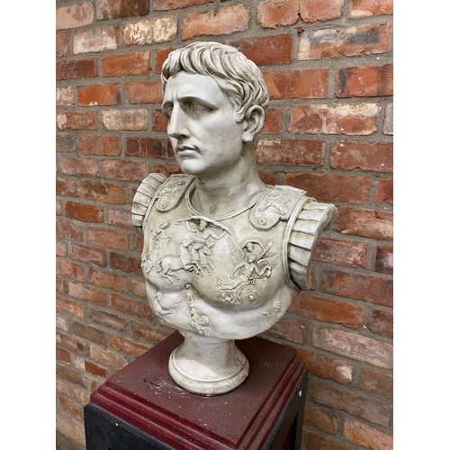 1232 - Plaster composite bust of Julius Caesar H 58cm, upon a bespoke stepped square painted plinth, H 98cm... 