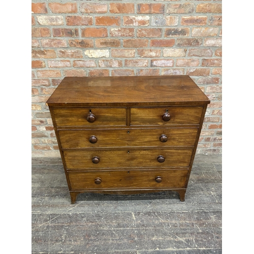 1233 - Early Victorian mahogany chest of drawers, two short over three long raised on swept feet, H 106cm x... 