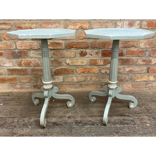 1234 - Pair of Regency style painted and distressed wine tables, fluted column and scrolled legs