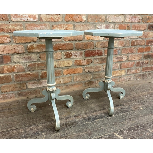 1234 - Pair of Regency style painted and distressed wine tables, fluted column and scrolled legs