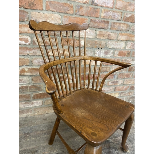 1237 - Antique beech and elm comb Windsor chair with unusual cabriole front legs