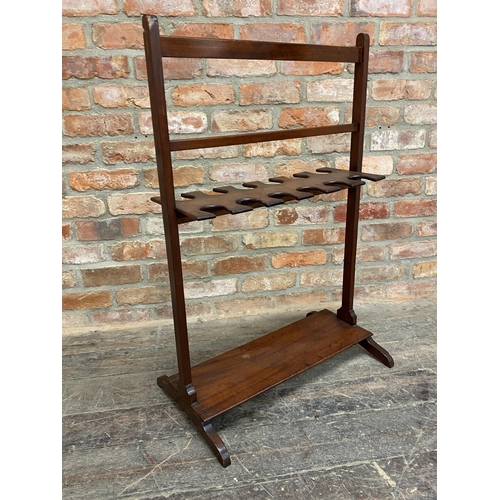 1241 - Antique mahogany twelve divisional cue/stick rack, H 100cm x W 64cm