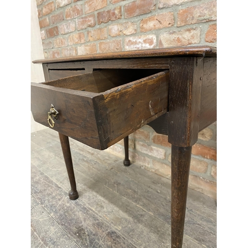 1243 - Early Georgian oak side table with two frieze drawers raised on pad feet, H 68cm x W 74cm x D 51cm