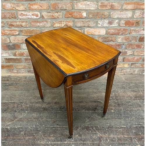 1244 - Regency walnut and rosewood crossbanded oval Pembroke table on fluted square tapered legs, H 71cm x ... 