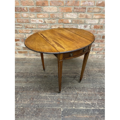 1244 - Regency walnut and rosewood crossbanded oval Pembroke table on fluted square tapered legs, H 71cm x ... 