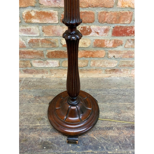 1248 - Good quality mahogany standard lamp with reeded column on stepped circular base, H 197cm (including ... 