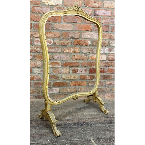 1249 - 19th century continental gesso painted rococo screen frame, H 107cm x W 70cm