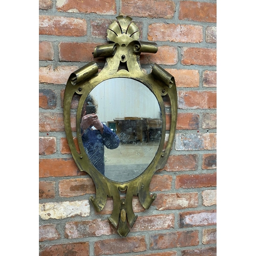 1061 - 19th century gilt metal eccentric wall mirror with shell and scroll decoration with original mercury... 