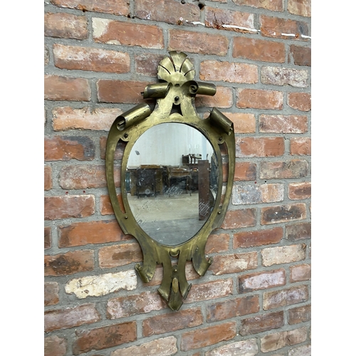 1061 - 19th century gilt metal eccentric wall mirror with shell and scroll decoration with original mercury... 