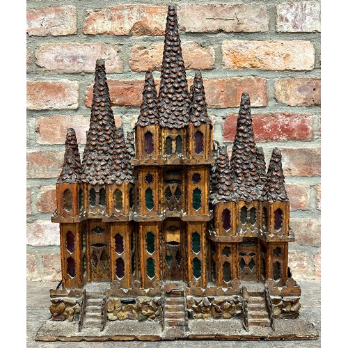 2286 - Late 19th Century folk art scratch built Betlam church W 48cm, H 63cm, D 24cm