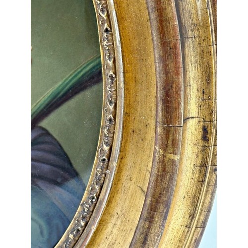 2180 - KPM Berlin hand painted porcelain plaque of Saint Mary Magdelaine, 26 x 22cm, oval mount, giltwood f... 