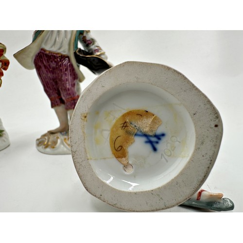 2184 - Three 19th century Meissen porcelain figures of Winter putti, Bacchus putti and Gardener, 13cm high ... 