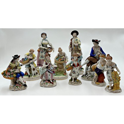 2185 - Collection of ten Sitzendorf porcelain figures, the largest 24cm high (10)