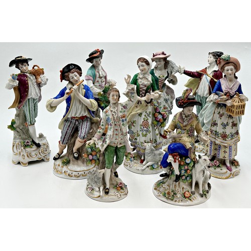 2186 - Collection of nine Sitzendorf porcelain figures, the largest 24cm high (9)