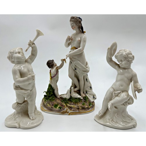 2187 - Nymphenburg after Frankenthal porcelain character group of standing nude maiden and cupid, 22cm high... 