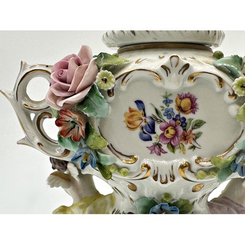 2191 - Set of six Sitzendorf porcelain wall brackets, with cherubs and bocage porcelain, each 12cm high, wi... 