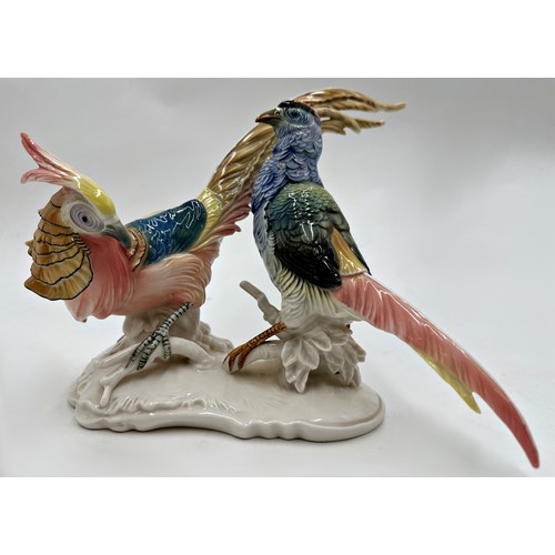 2194 - Karl Ens porcelain character group of Golden Pheasants, 22cn high