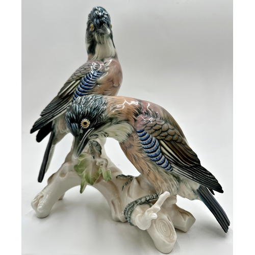 2199 - Karl Ens porcelain character group of Jays, 30cm high