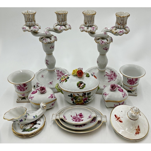 2203 - Collection of Herend of Hungary porcelain to include candelabra, lidded pots, ashtrays, dishes etc (... 