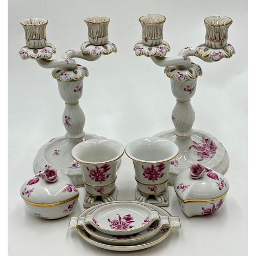 2203 - Collection of Herend of Hungary porcelain to include candelabra, lidded pots, ashtrays, dishes etc (... 