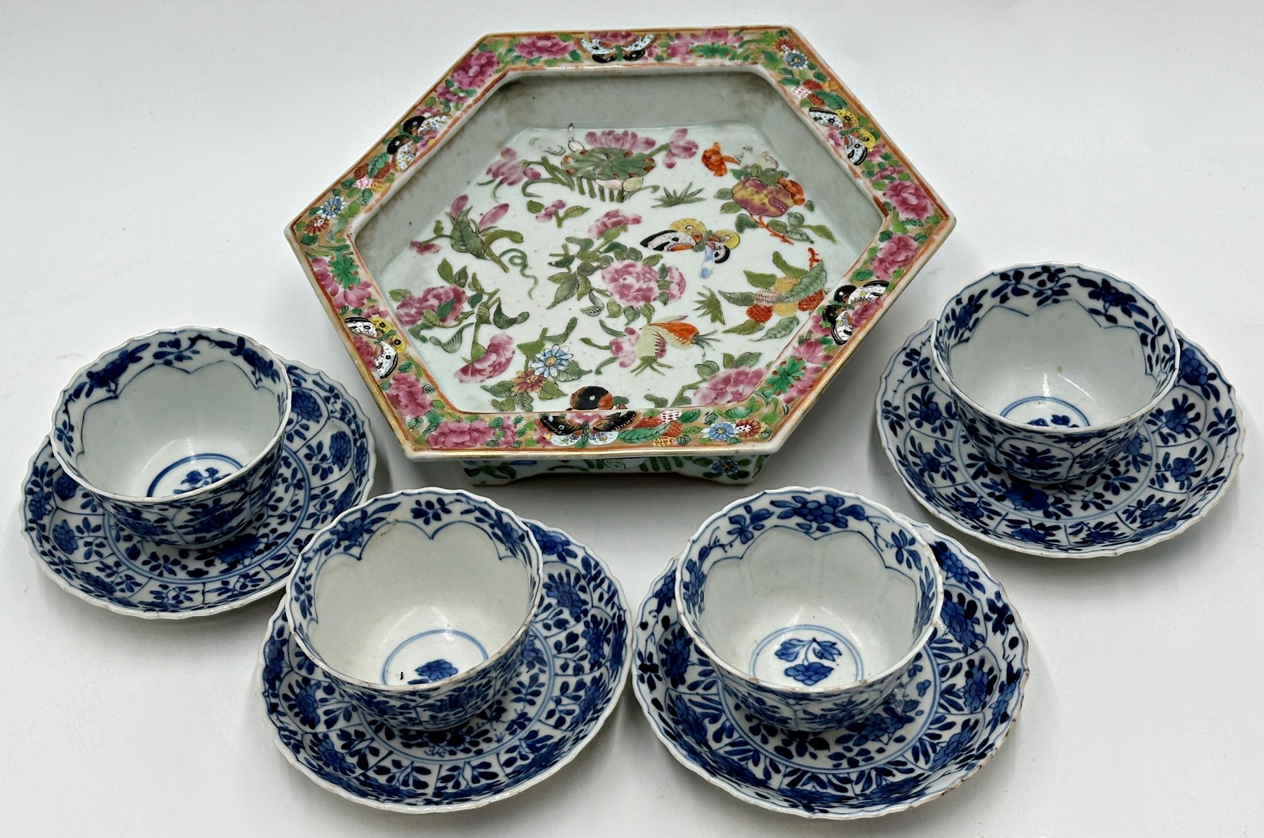 Set Of Four Chinese Export Blue And White Kraak Porcelain Tea Bowls And ...