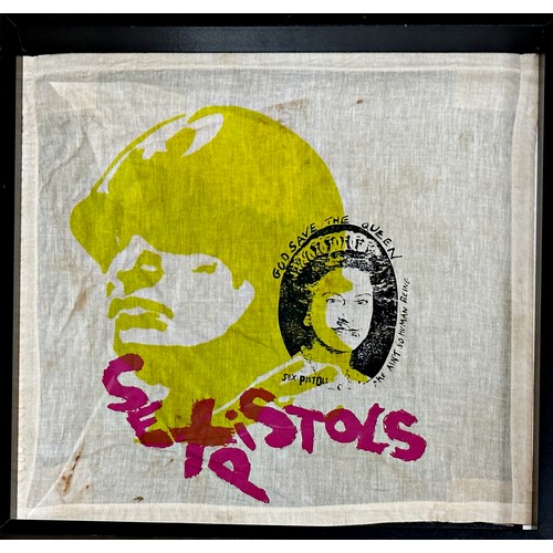 132 - Framed Sex Pistols God Save The Queen Graffiti Styled Canvas Display. 42cm x 42cm.