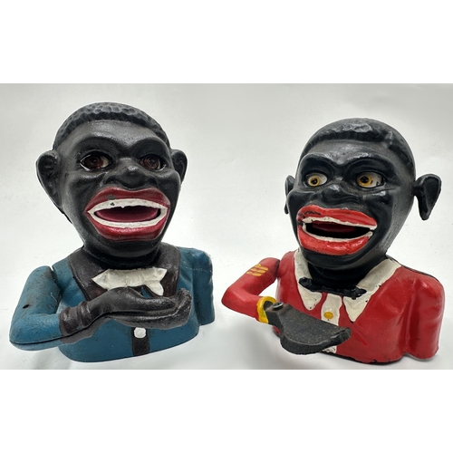 2378 - Cast Iron Negro Novelty Money Boxes To Include Blue & Red Example (2)