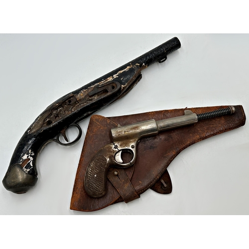 2417 - Early Flintlock Pistol with a later Spud Gun & WWII leather gun case (3)