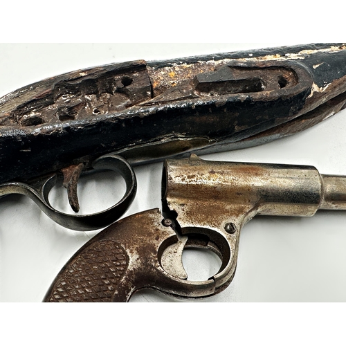 2417 - Early Flintlock Pistol with a later Spud Gun & WWII leather gun case (3)