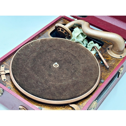 173 - Vintage Antoria Record Player With Quantity Of Vinyl Records In Wooden Box.