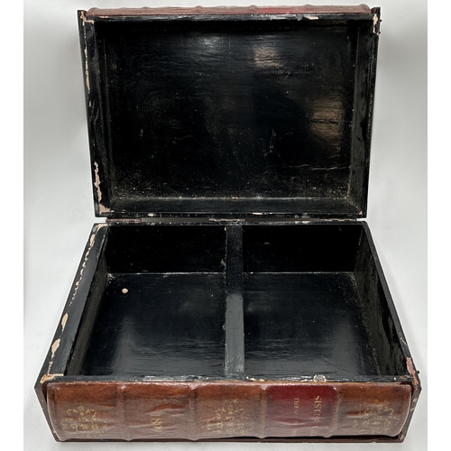 2292 - Faux Antique Book Lacquered Wood Storage Box. H 38cm x W 19cm x D 27cm.