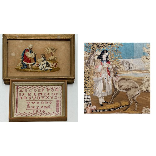 1424 - Quantity Of Antique Tapestries To Include Sampler & Large 19th Century Example. Largest Measures 70 ... 