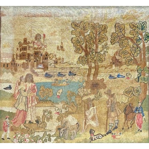 1424 - Quantity Of Antique Tapestries To Include Sampler & Large 19th Century Example. Largest Measures 70 ... 