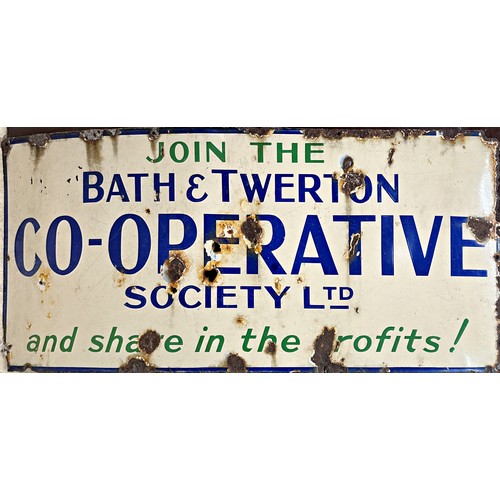 387 - Rare vintage enamel sign 'Join The Bath & Twerton Co-Operative Society Ltd and Share in the Profits!... 