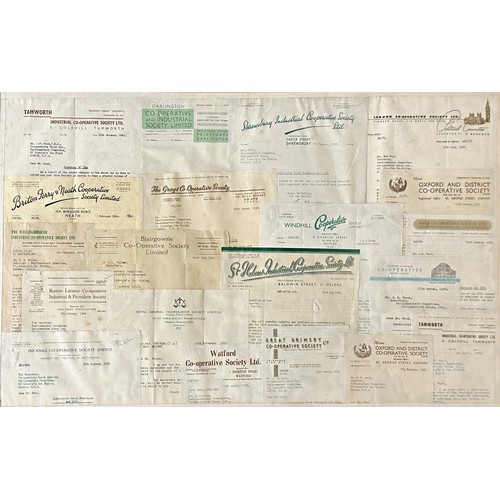 403 - Set of four collages of vintage receipts from famous retailers, each collage have a differing predom... 