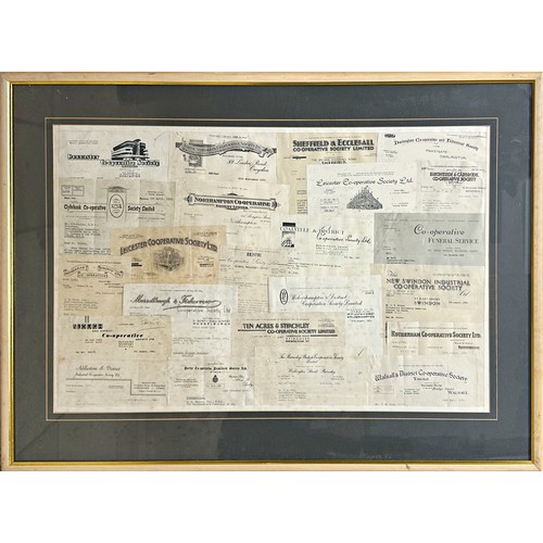 403 - Set of four collages of vintage receipts from famous retailers, each collage have a differing predom... 