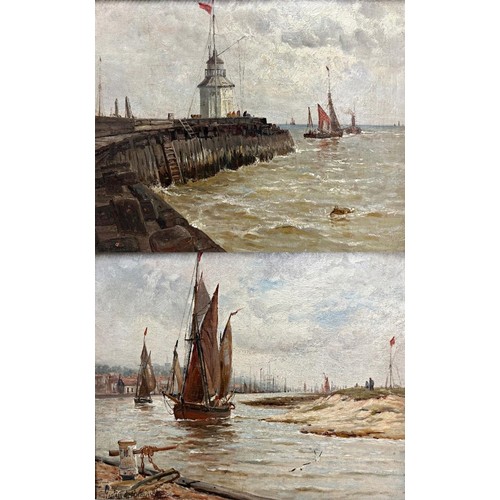 1376 - Gustave de Breanski (1859-1899) - Fishing Boats off a Harbour and Fishing Boats off a Sandy Bank, si... 