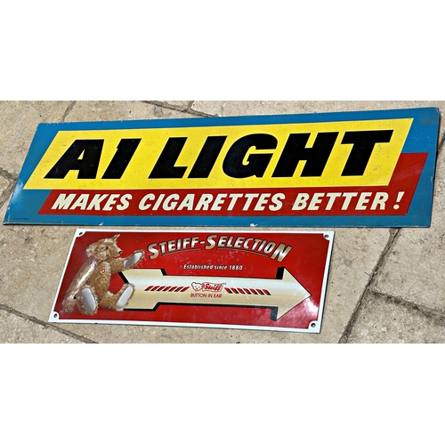 404 - Advertising - A1 Light Makes Cigarettes Better, vintage tin sign, 21 x 66cm with a further Salmon Ce... 