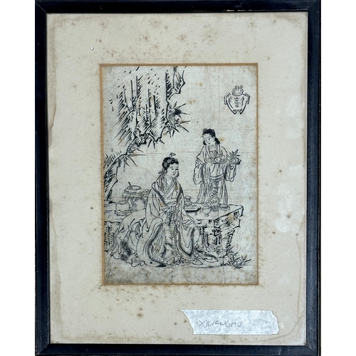 2271 - 18th century Japanese school - 'Xi Wangmu', black and white woodblock print, 21 x 14.5cm, framed