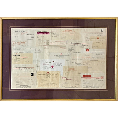 403 - Set of four collages of vintage receipts from famous retailers, each collage have a differing predom... 